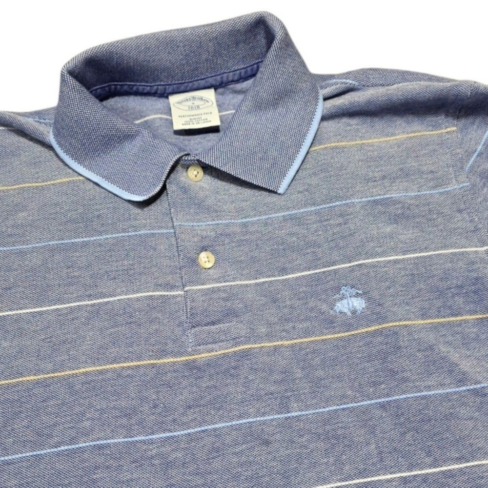 Brooks Brothers Performance Polo Men S Blue Striped Slim Fit Cotton Short Sleeve